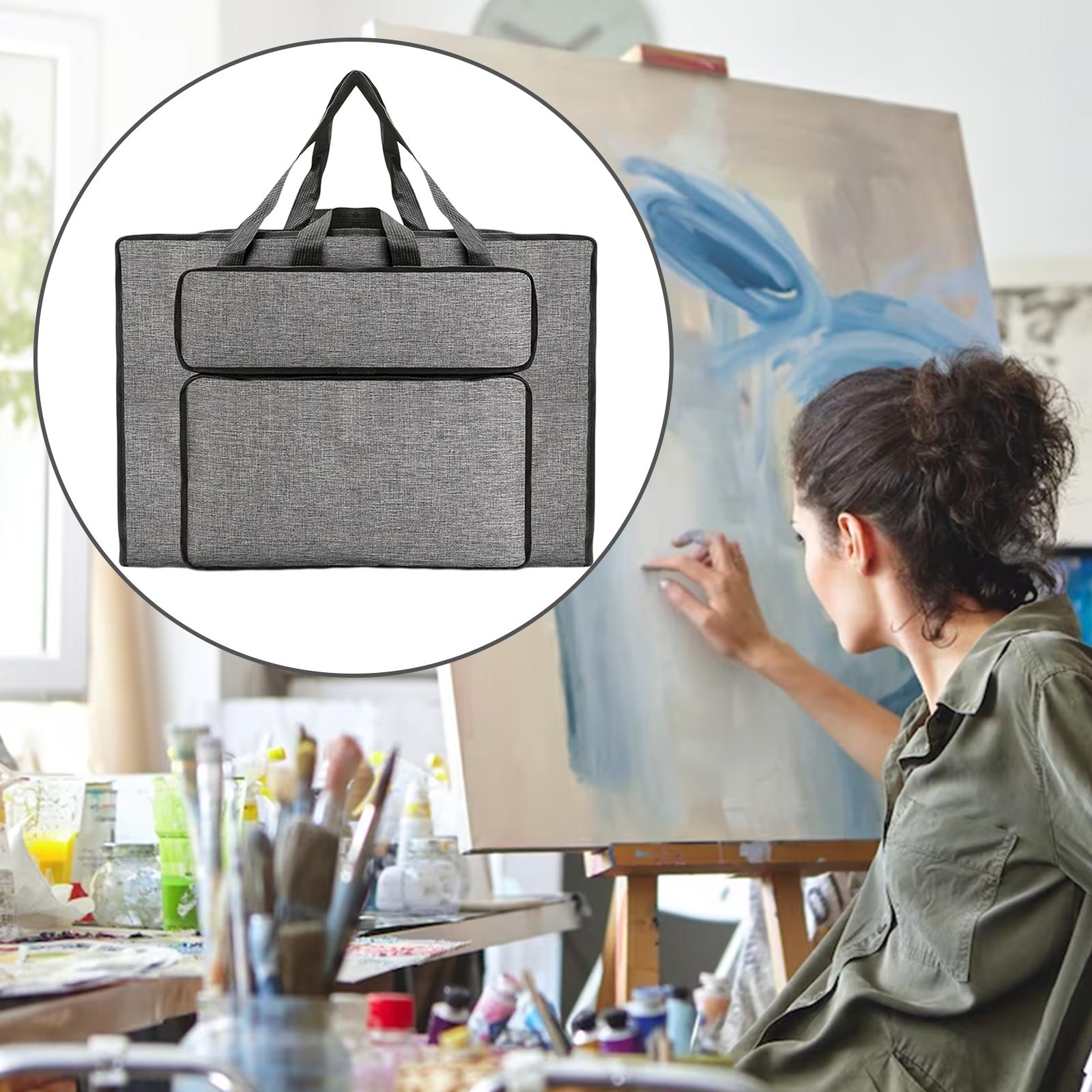 Art Portfolio Case Art Supplies with Nylon Shoulder with Outer Pockets and  Handle Wear Resistant Painting Board Bag Drawing Bag for Carrying Gray